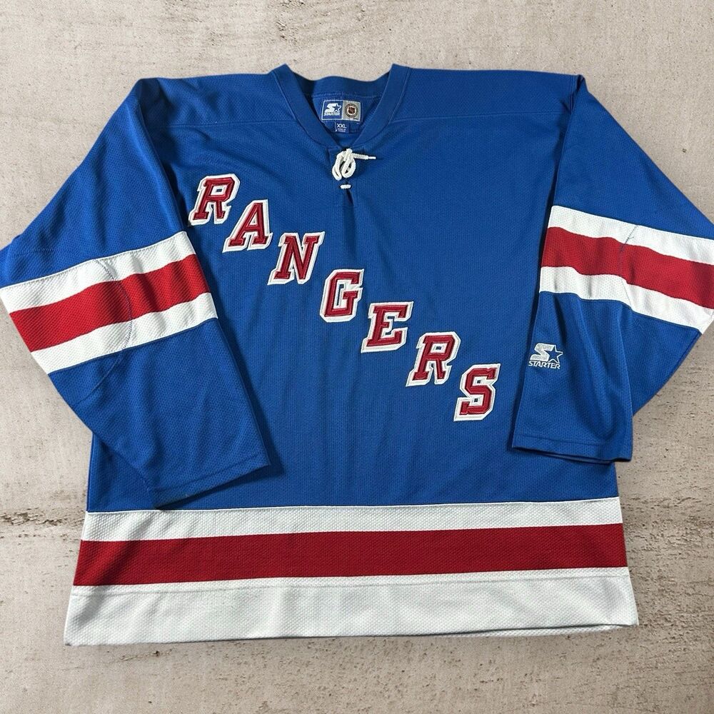 Vintage New York Rangers Starter Jersey Men’s XXL NHL Hockey Spell Out Blue 90s